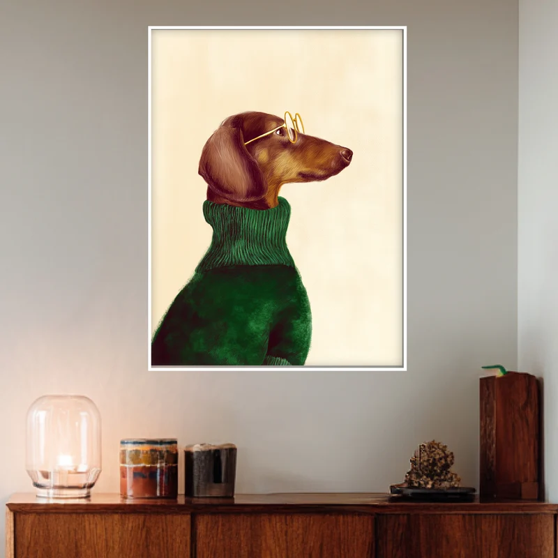 Dackel mit grünem Pullover Poster