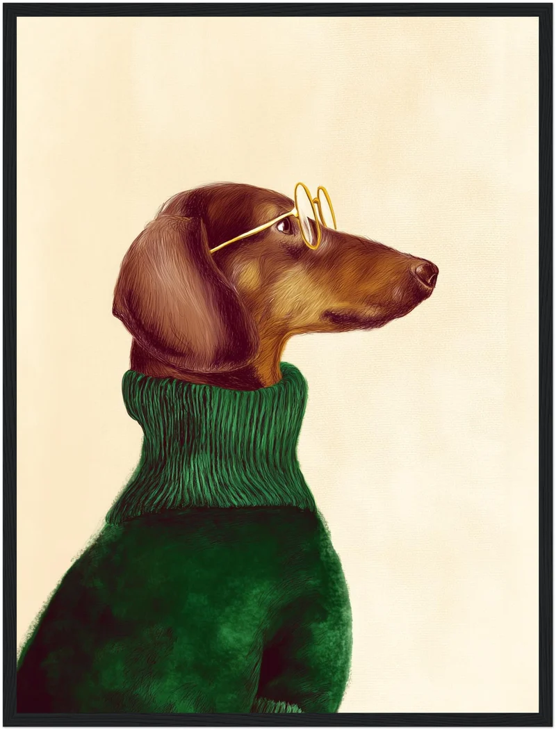 Dackel mit grünem Pullover Poster
