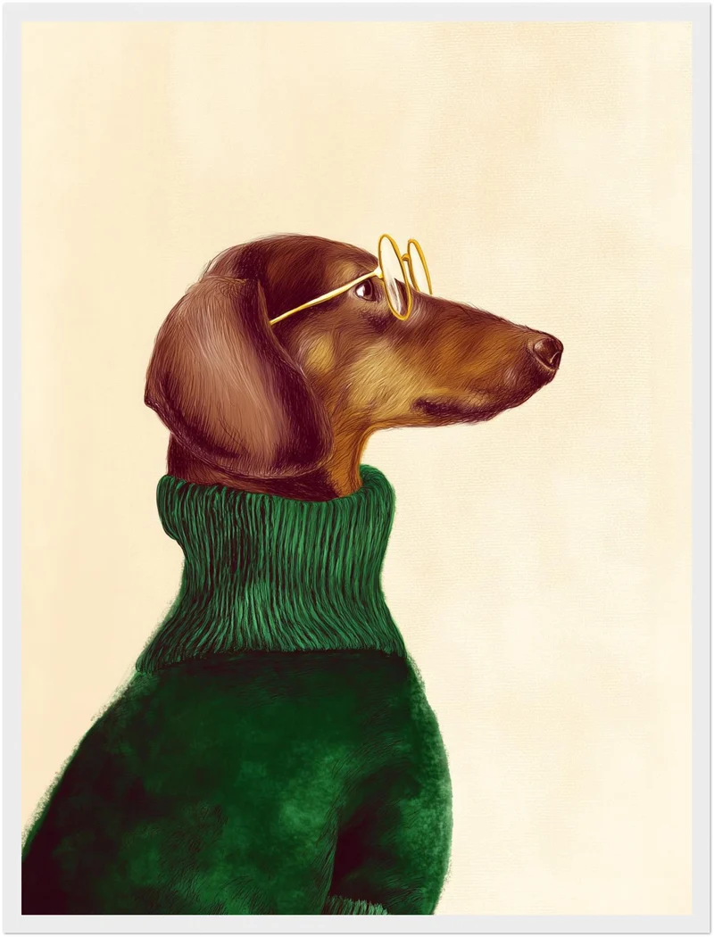 Dackel mit grünem Pullover Poster