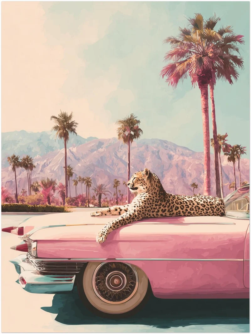 Leopard auf rosa Cadillac Poster