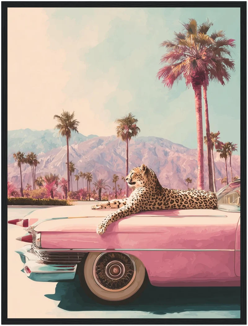 Leopard auf rosa Cadillac Poster