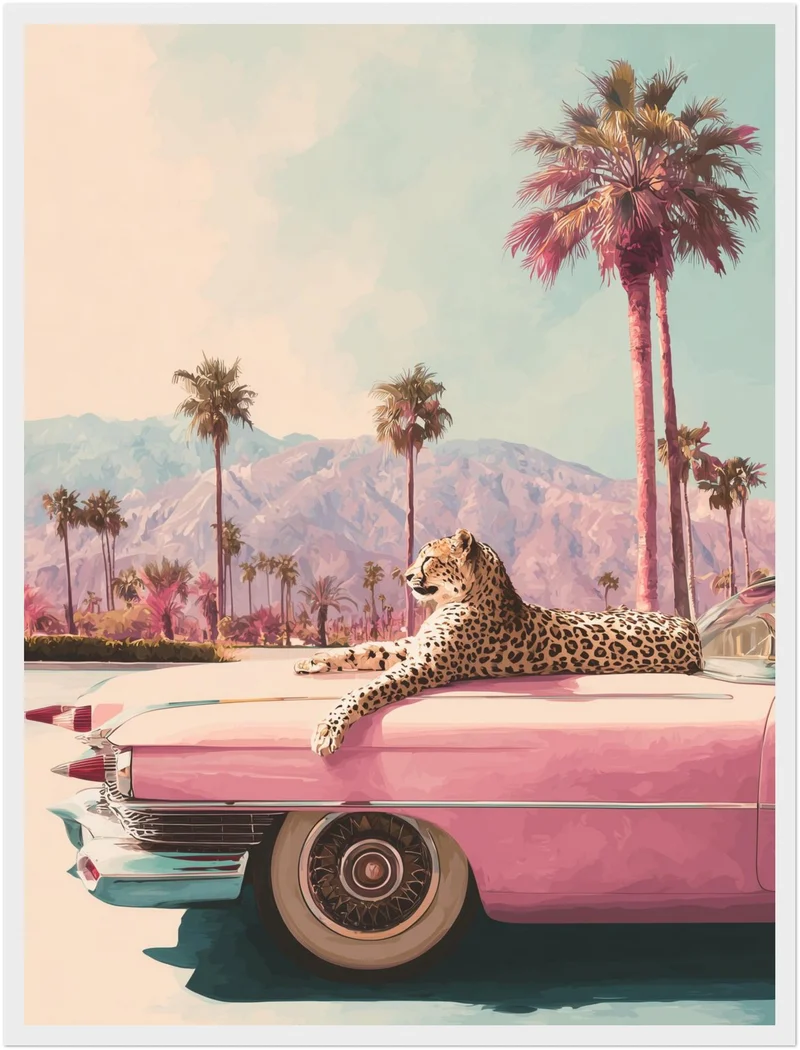 Leopard auf rosa Cadillac Poster
