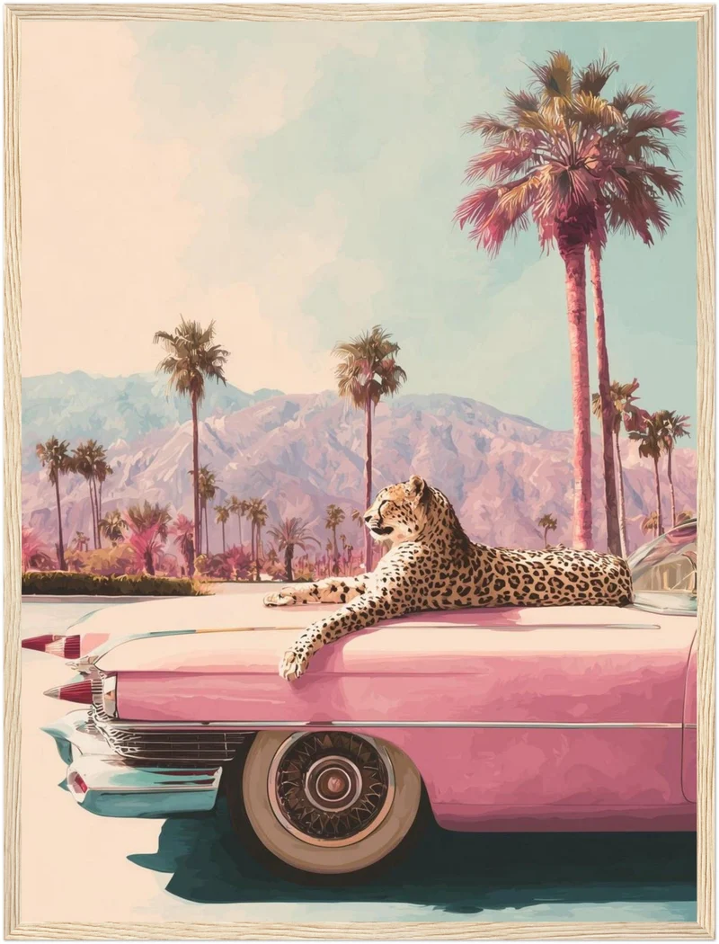 Leopard auf rosa Cadillac Poster
