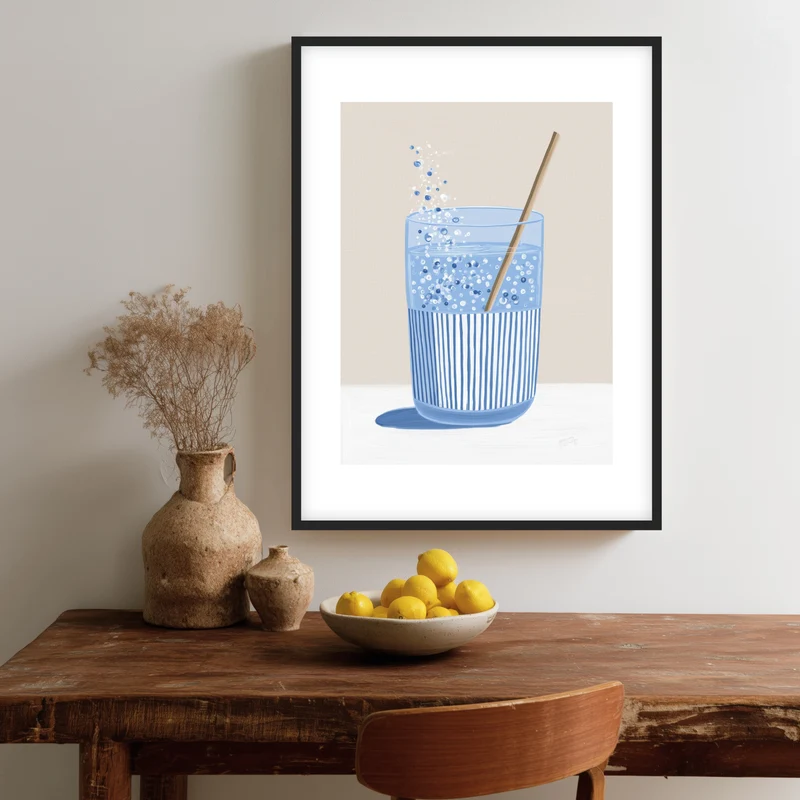 Sprudelwasser mit Strohhalm Poster