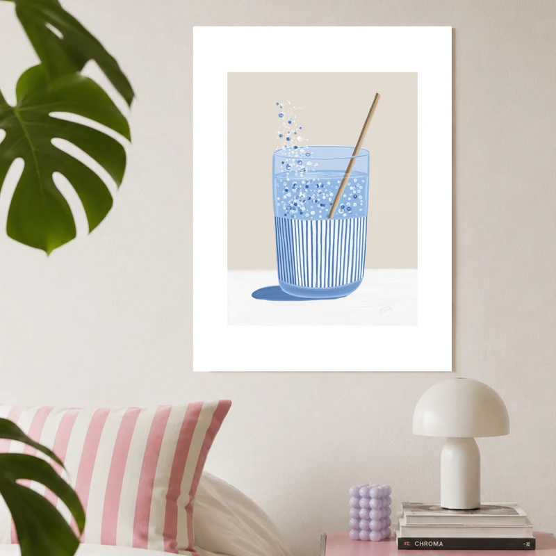 Sprudelwasser mit Strohhalm Poster