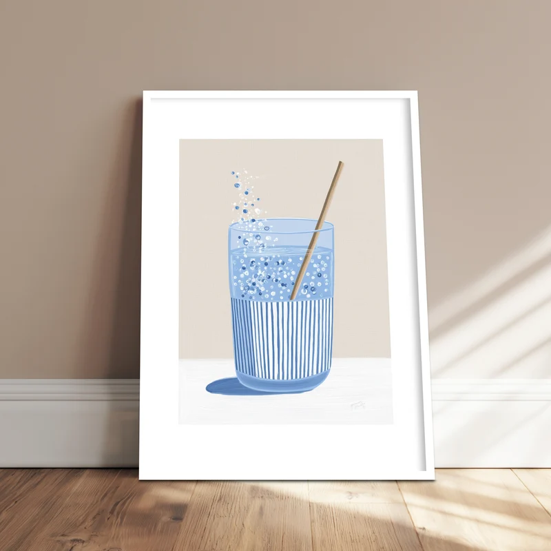 Sprudelwasser mit Strohhalm Poster