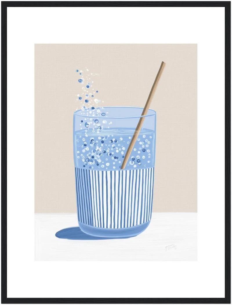 Sprudelwasser mit Strohhalm Poster