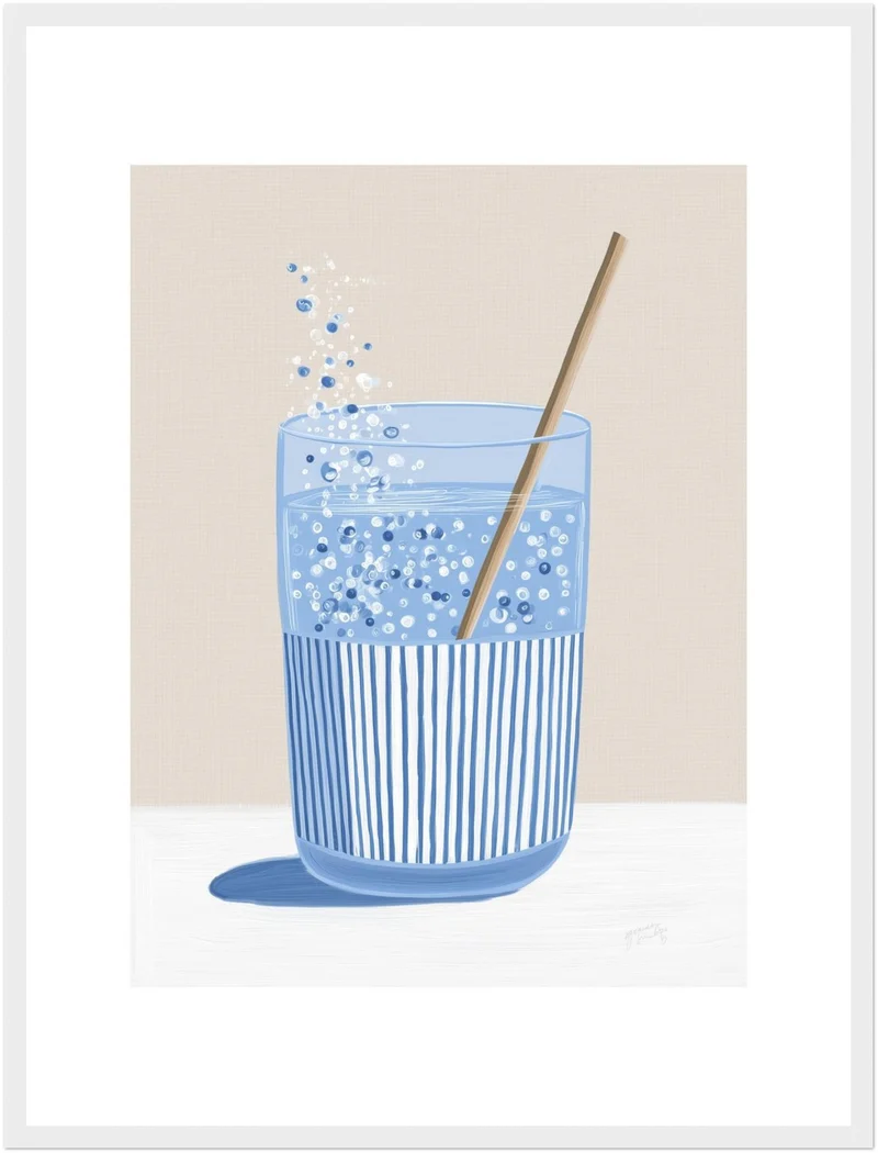 Sprudelwasser mit Strohhalm Poster