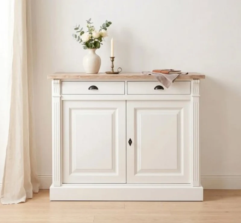 Casa Padrino Sideboard im Landhausstil mit 2 Türen, 2 Schubladen und Eichenholzplatte, 116 x 51 x 90 cm
