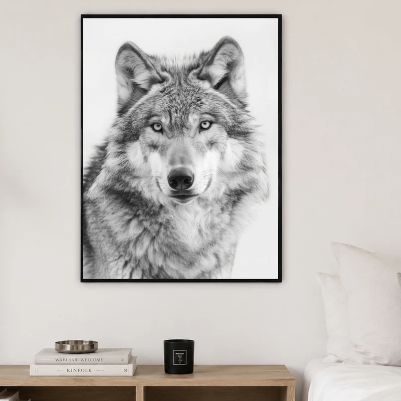Wolf Portrait Schwarzweiss Poster