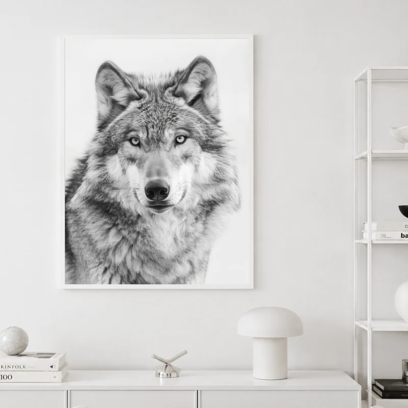 Wolf Portrait Schwarzweiss Poster