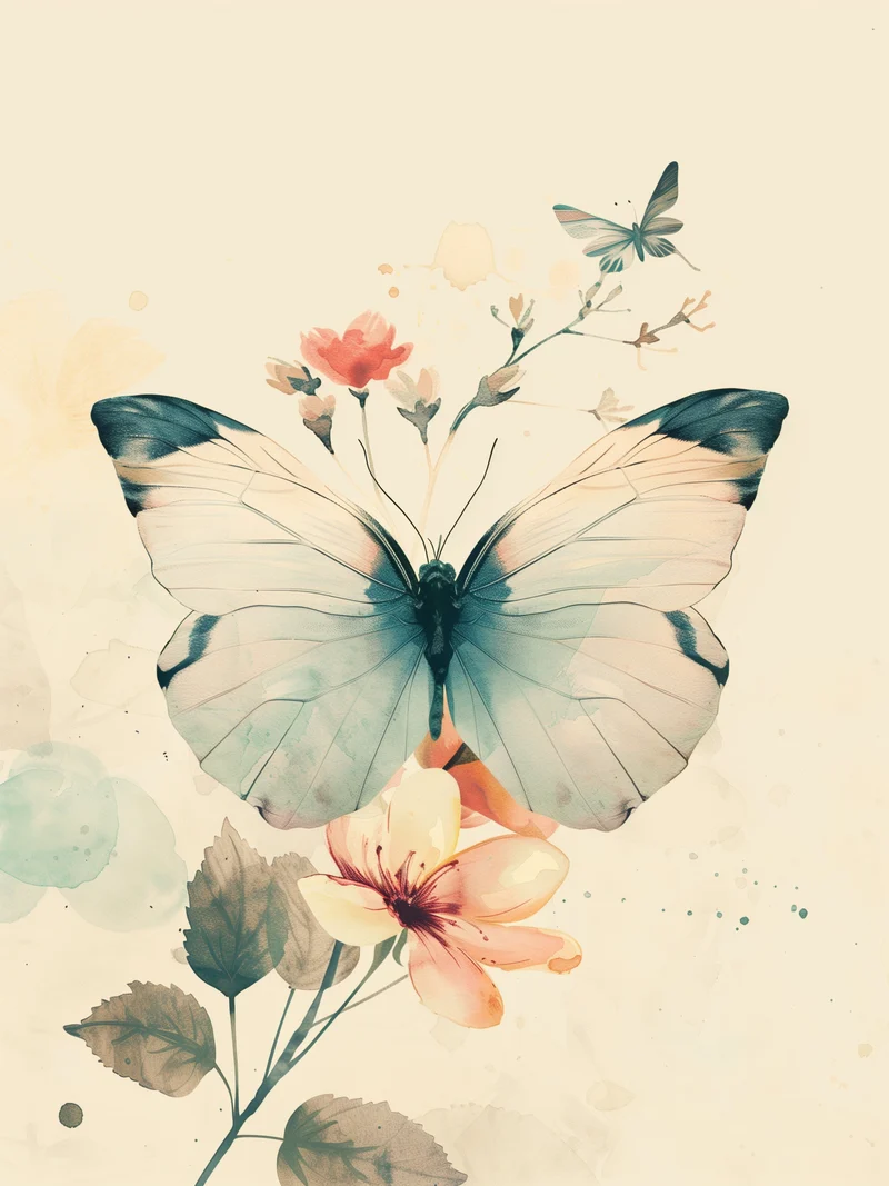 Schmetterling mit Blumen Leinwand