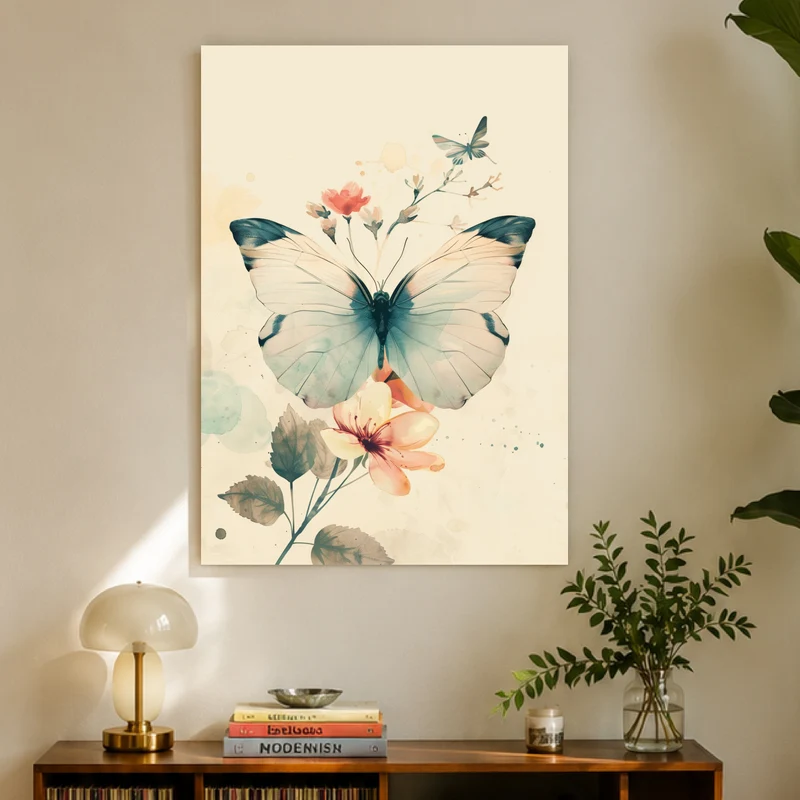 Schmetterling mit Blumen Leinwand