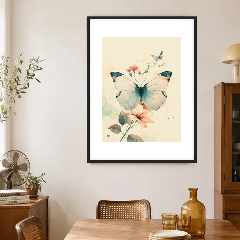 Schmetterling mit Blumen Poster
