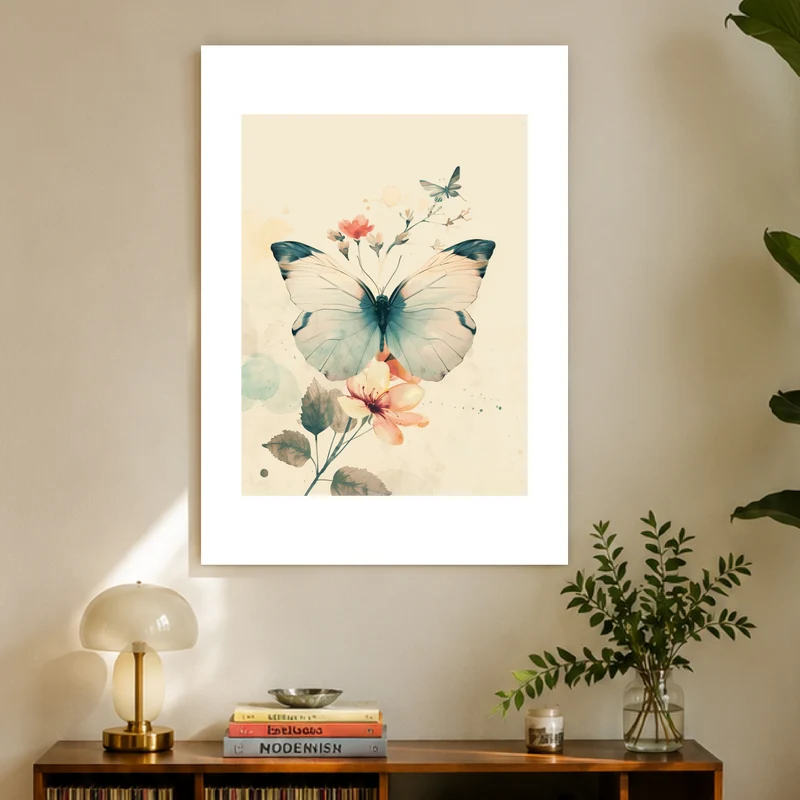 Schmetterling mit Blumen Poster