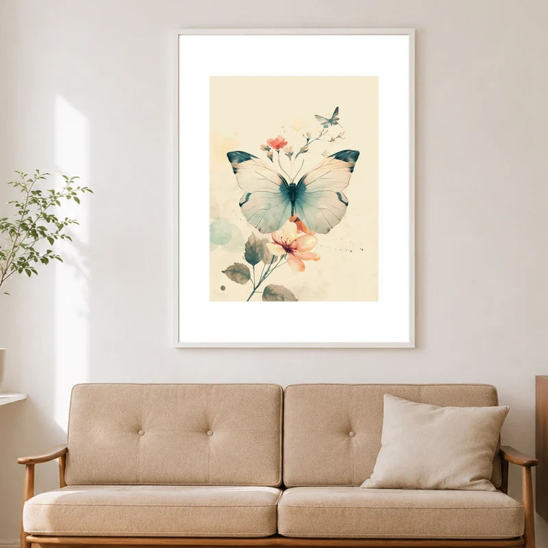 Schmetterling mit Blumen Poster