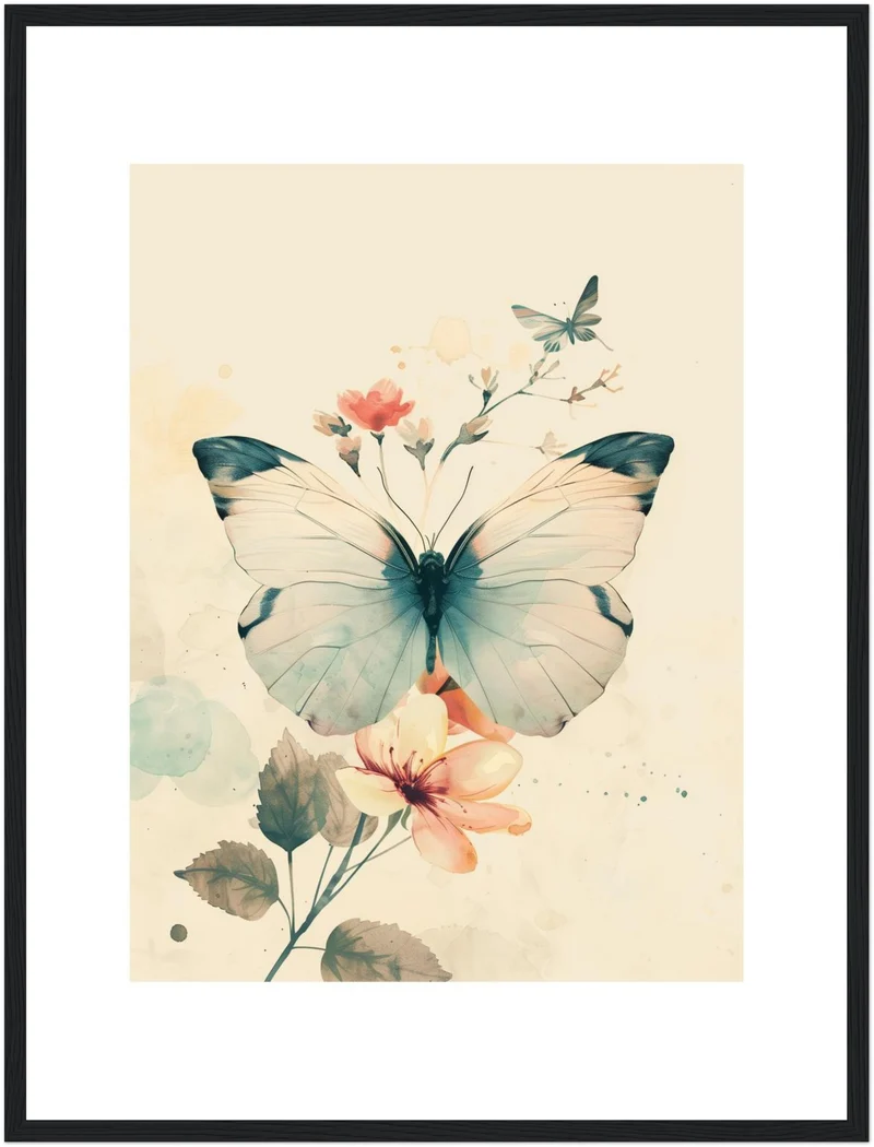 Schmetterling mit Blumen Poster