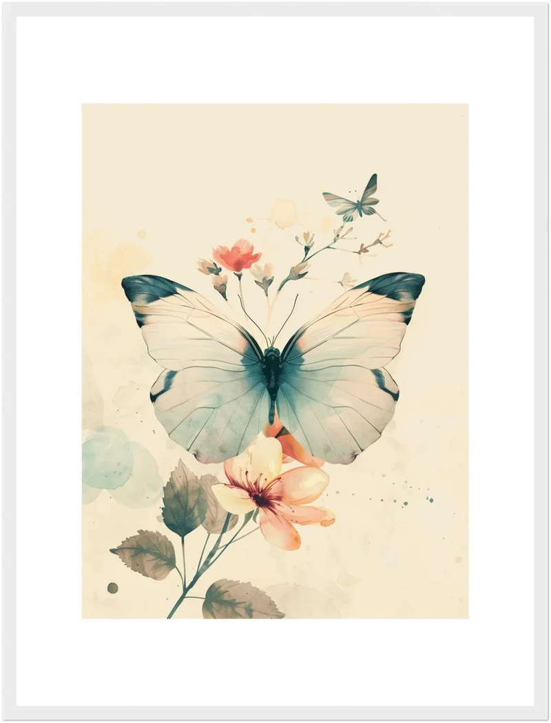 Schmetterling mit Blumen Poster