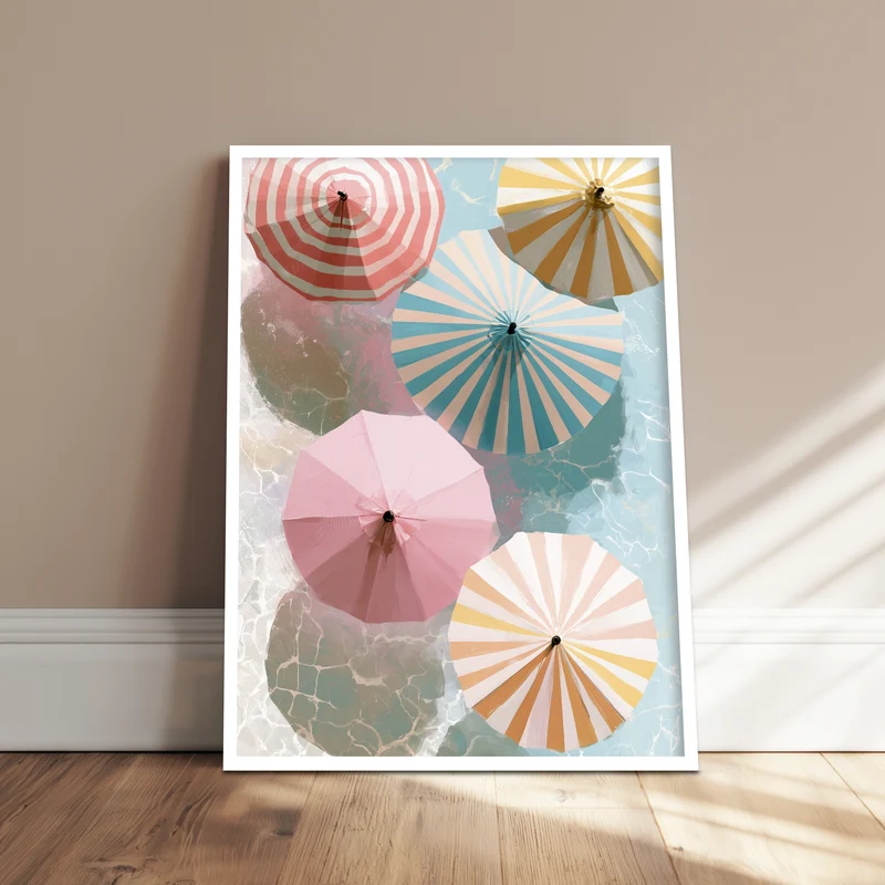 Sonnenschirme über Wasser Poster