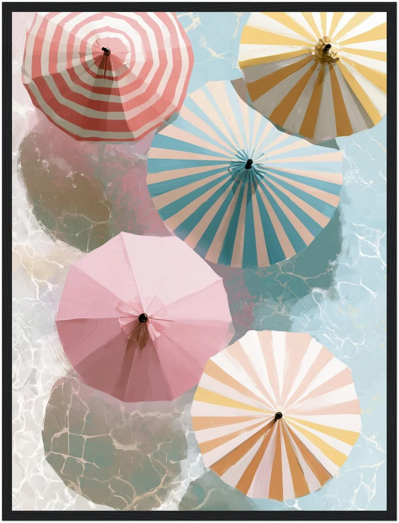 Sonnenschirme über Wasser Poster