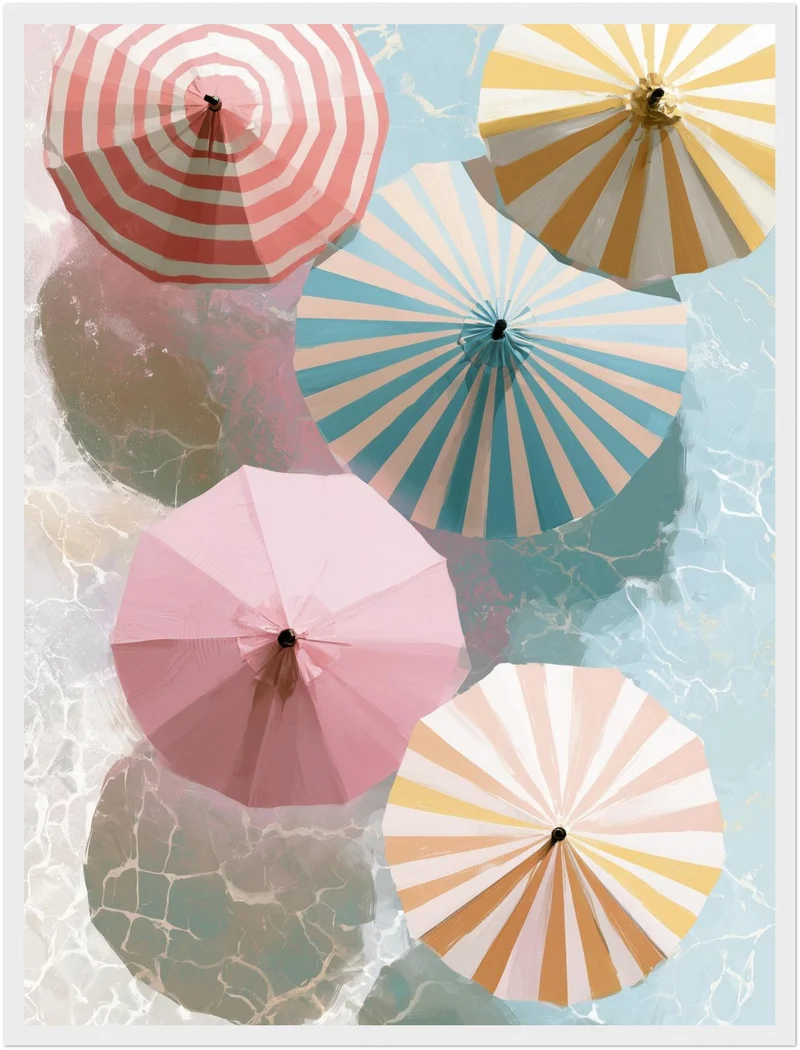Sonnenschirme über Wasser Poster