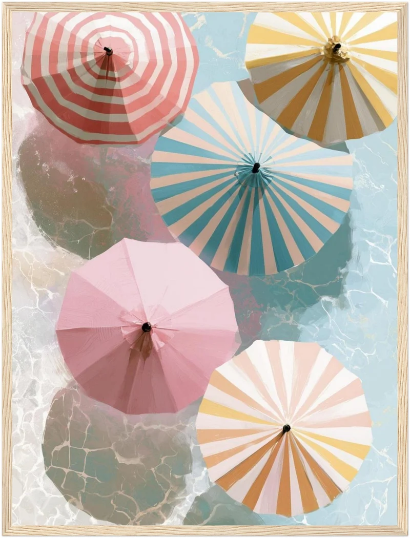 Sonnenschirme über Wasser Poster