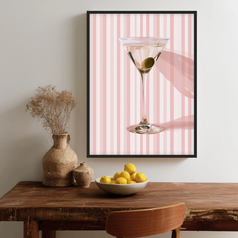 Martini mit Olive rosa Poster