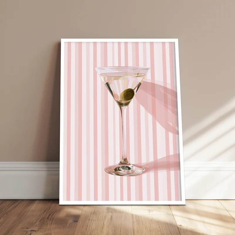 Martini mit Olive rosa Poster