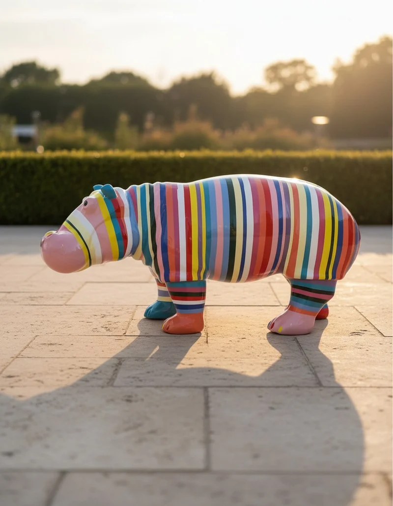 Casa Padrino Luxus Deko Skulptur Nilpferd Hippopotamus Streifen H. 45 cm - Deko Skulptur - Deko Figur - Tierfigur - Gartendeko