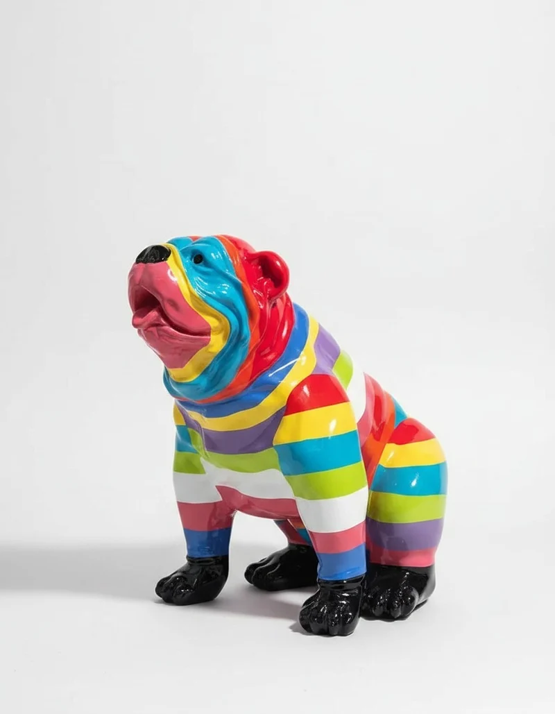 Casa Padrino Luxus Deko Skulptur Hund Gestreifte Sitzend Bulldogge H. 67 cm - Deko Skulptur - Deko Figur - Tierfigur - Gartendeko
