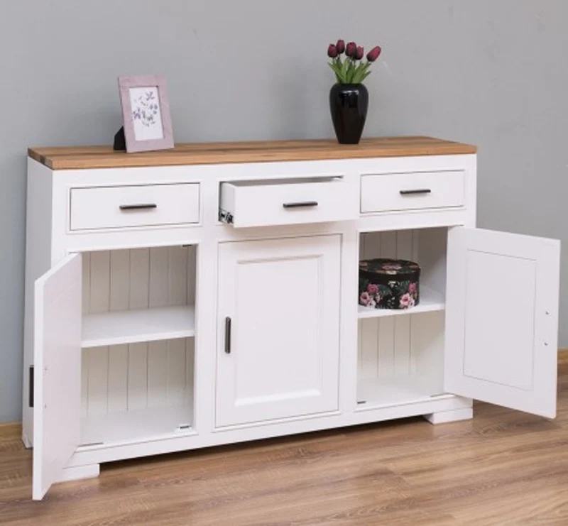 Casa Padrino Sideboard im Landhausstil mit 3 Türen, 3 Schubladen und Eichenholzplatte, 140 x 35 x 90 cm
