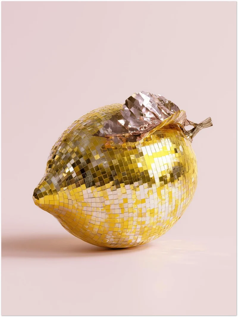 Goldene Zitrone verspiegelt Leinwand