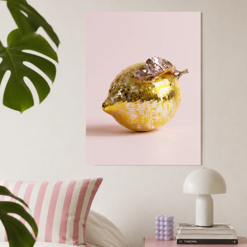 Goldene Zitrone verspiegelt Leinwand