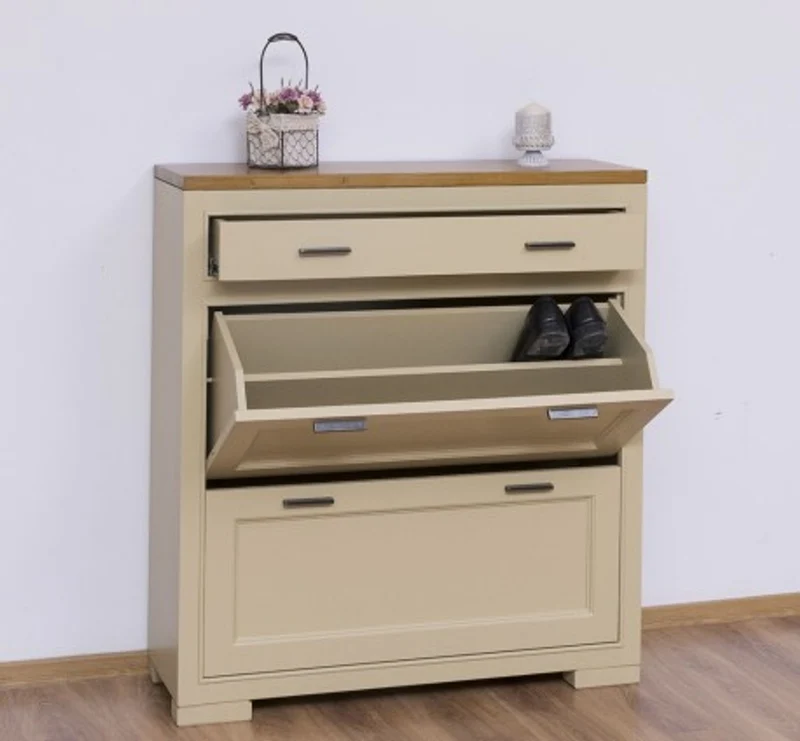 Casa Padrino Schuhschrank im Landhausstil mit 2 Türen und 1 Schublade, 100 x 35 x 110 cm