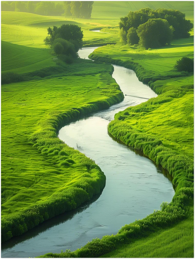 Fluss in grüner Landschaft Leinwandbild
