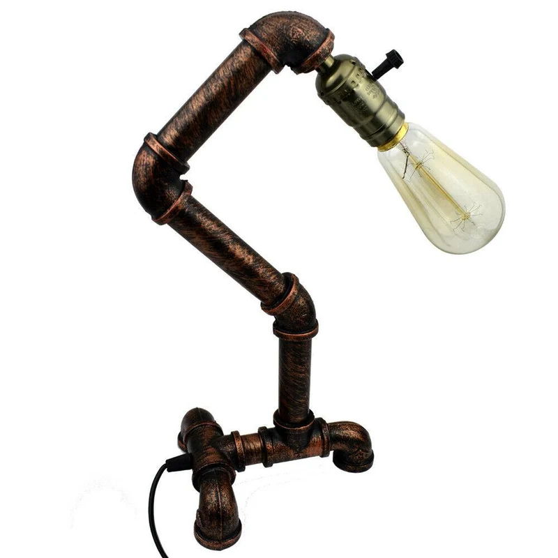 Rustikale rote Retro industrielle Tischlampe Wasserrohrlampen E27 Loft Light Rohrlampen~1239