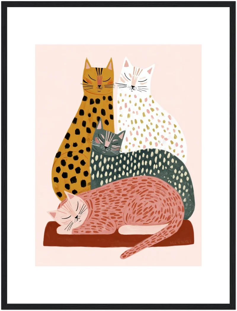 Schlafende Katzenfamilie Poster