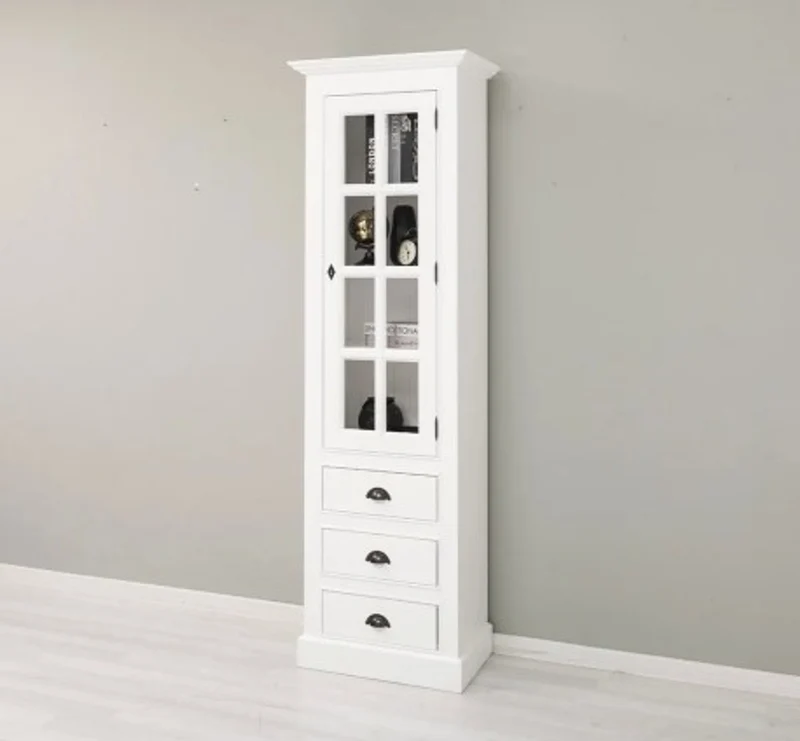 Casa Padrino Vitrine im Landhausstil Weiß mit 1 Glastür und 3 Schubladen, 66 x 40 x 210 cm