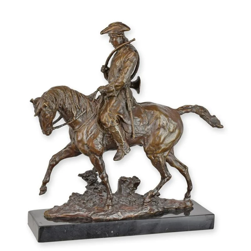 Casa Padrino Bronze Skulptur Reiter mit Jagdhorn Bronzefarben / Schwarz 15,5 x 40,5 x H. 39 cm - Bronzefigur mit Marmorsockel - Luxus Deko