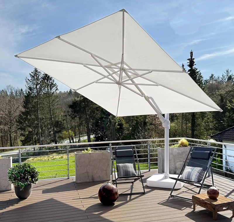 Casa Padrino Luxus Ampelschirm Weiß - Runder Freiarm Sonnenschirm mit 360 Grad Drehfuß - Durchmesser 350 cm