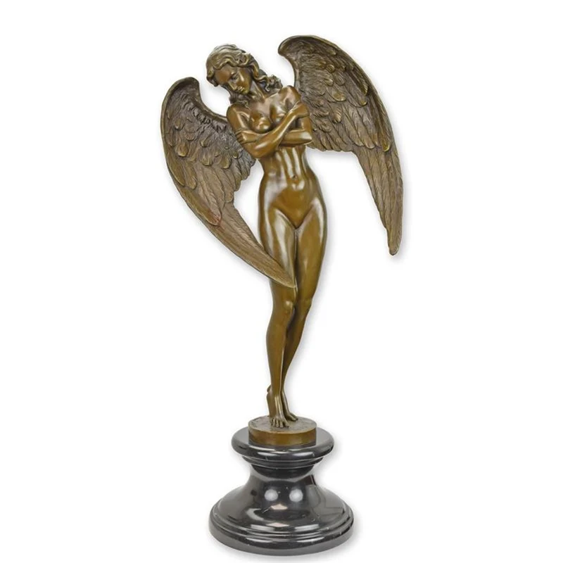 Casa Padrino Bronze Skulptur Geflügelte Frau Bronzefarben / Schwarz 20 x 32,7 x H. 63,9 cm - Bronzefigur mit Marmorsockel - Luxus Deko