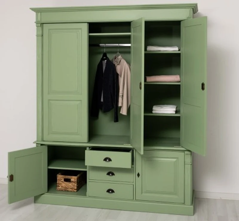 Casa Padrino Kleiderschrank im Landhausstil mit 3 Türen und 3 Schubladen, 176 x 59 x 210 cm