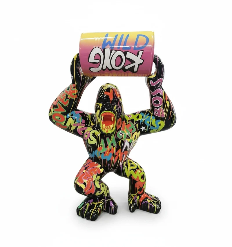 Casa Padrino Luxus Deko Skulptur Affe Kong Wütende Gorilla Metallfass H. 250 cm - Riesige Gartenskulptur - Lebensgroße Skulptur - XXL Deko Skulptur - XXL Deko Figur