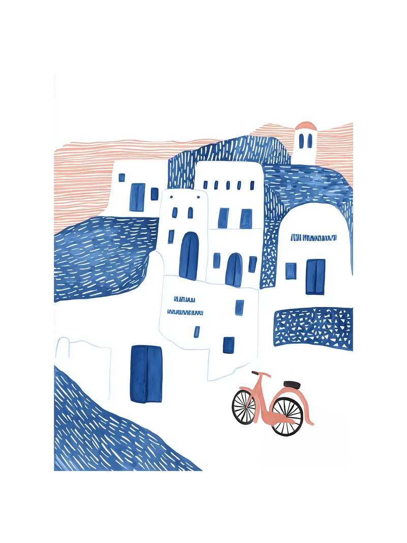 Santorini Häuser minimalistisch Poster