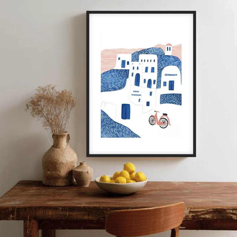 Santorini Häuser minimalistisch Poster