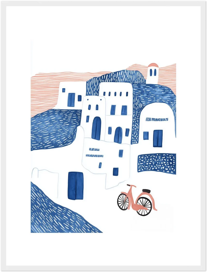 Santorini Häuser minimalistisch Poster