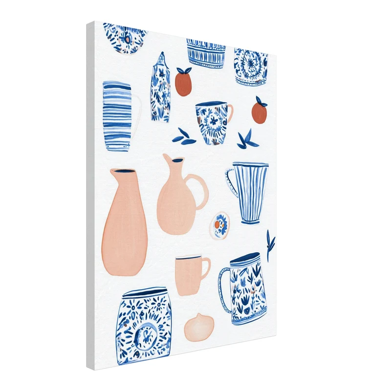 Keramikmuster blau Beige Leinwandbild