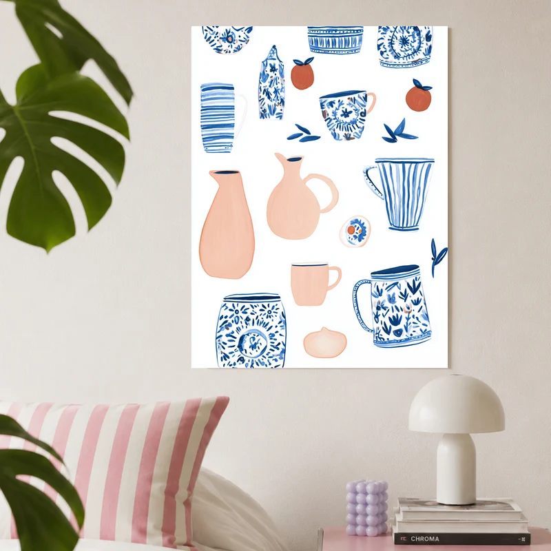 Keramikmuster blau Beige Leinwandbild