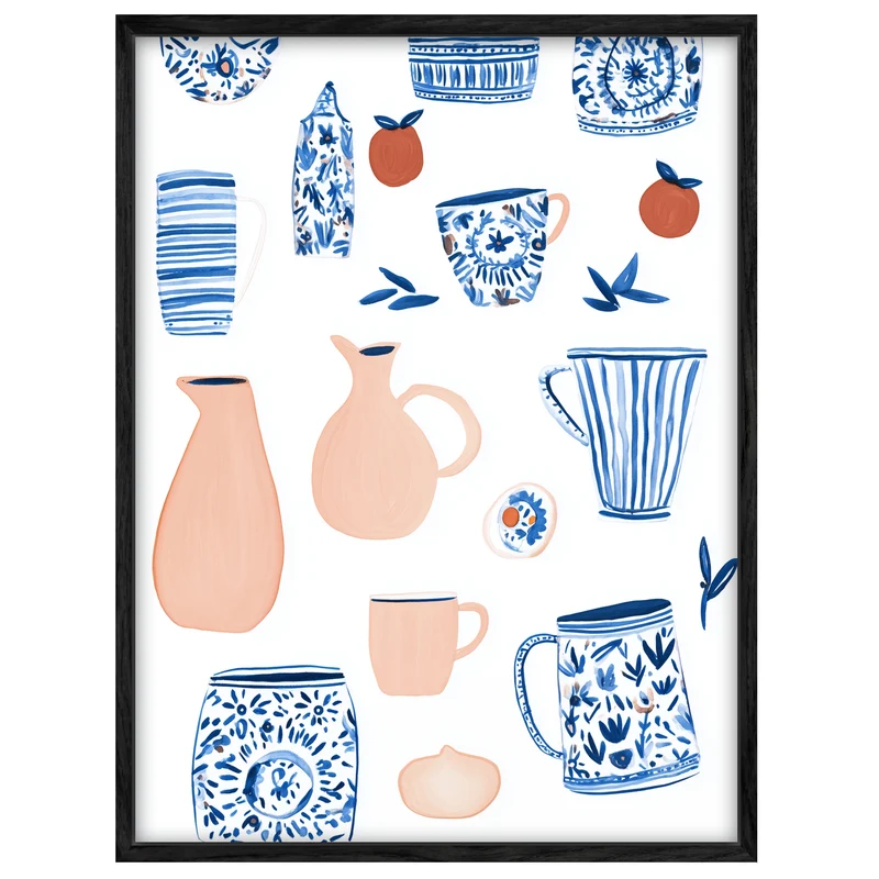 Keramikmuster blau Beige Leinwandbild