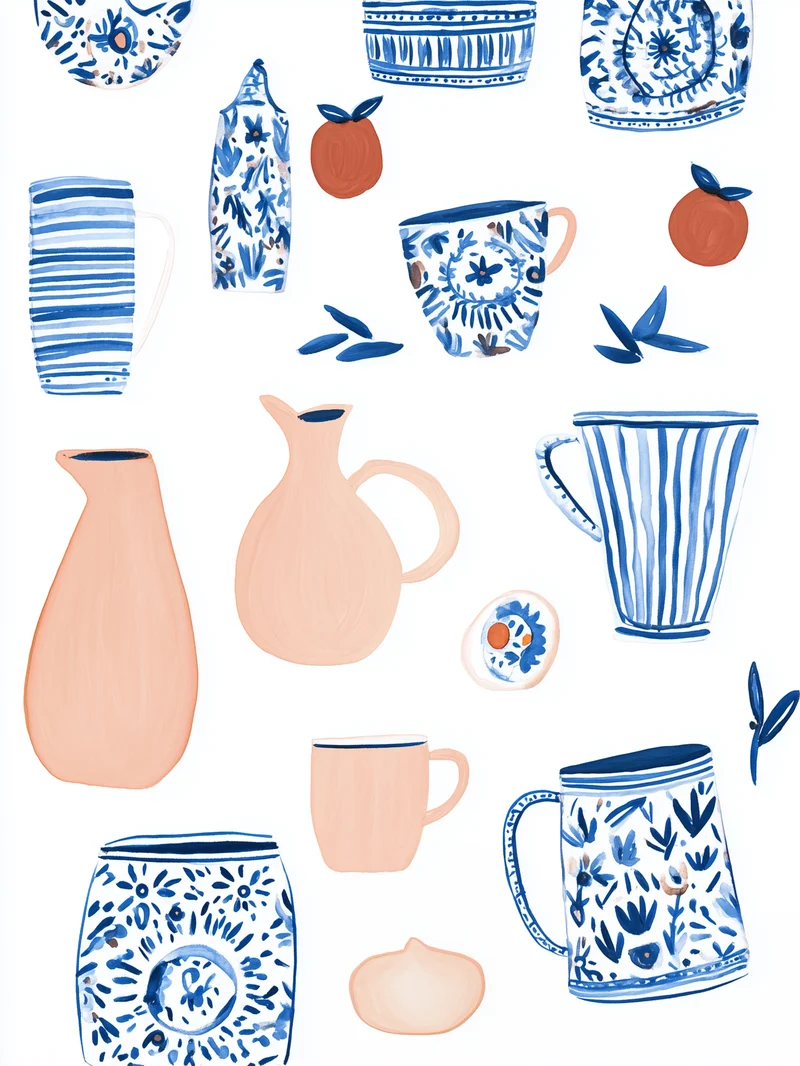 Keramikmuster blau Beige Poster
